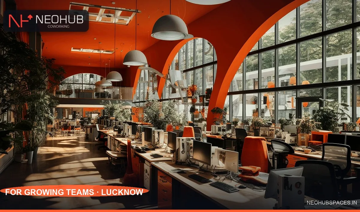 Hot desking coworking tables at NeoHub Gomti Nagar